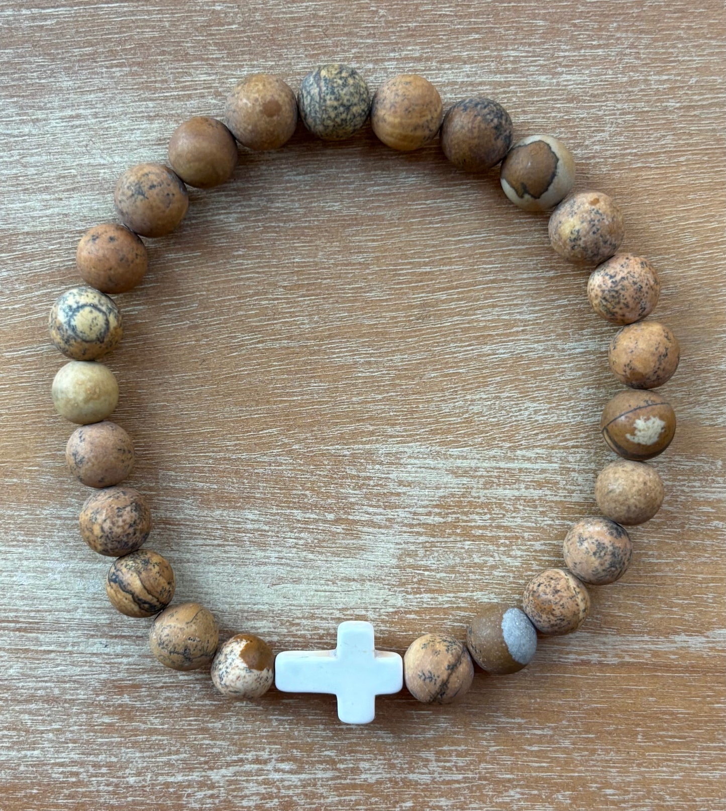 Natural Picture Jasper Stone Cross Bracelet