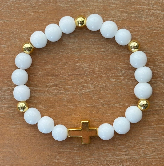 White & Gold Cross Bracelet
