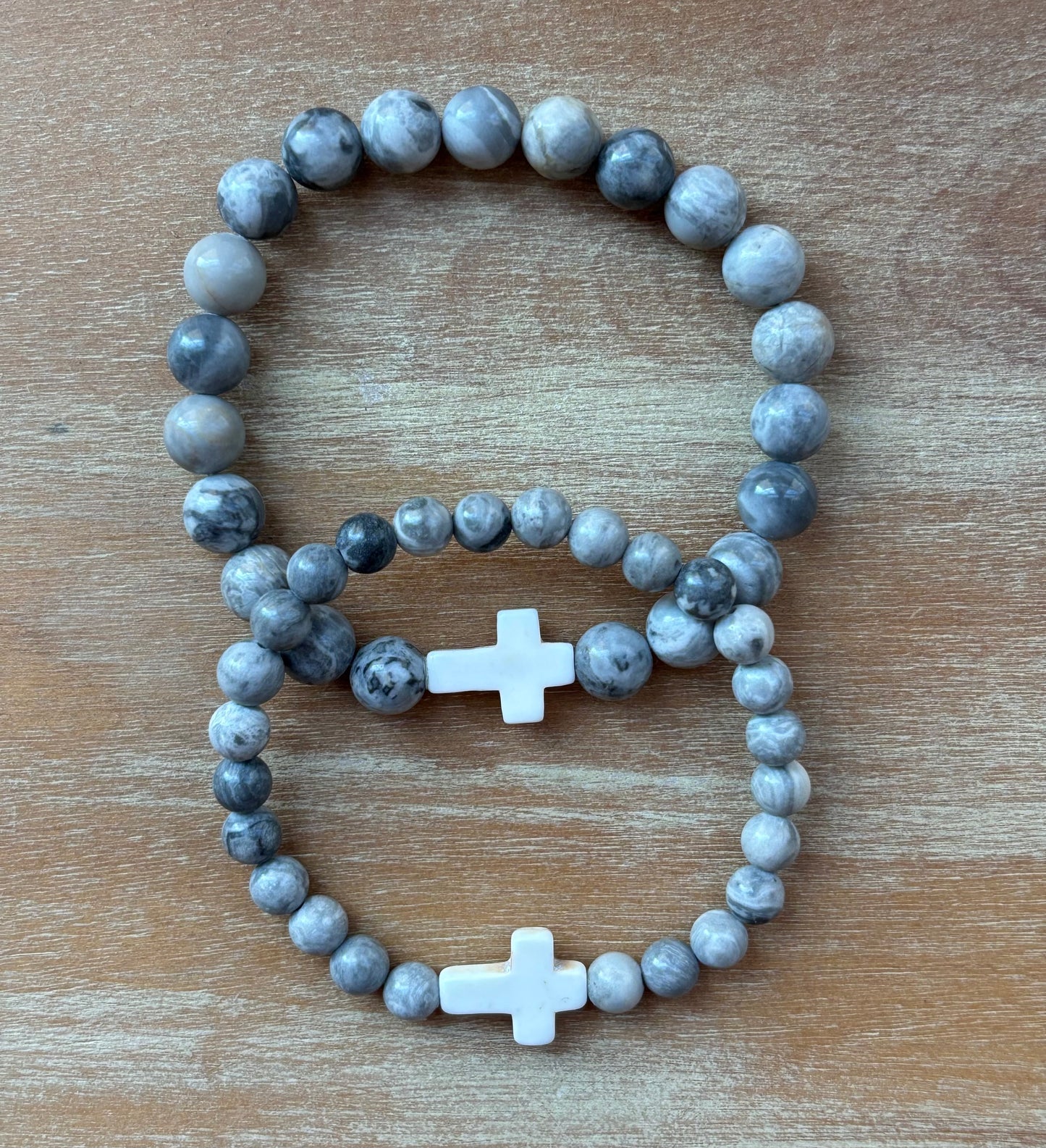 His & Hers Gray Jasper Bracelet Set