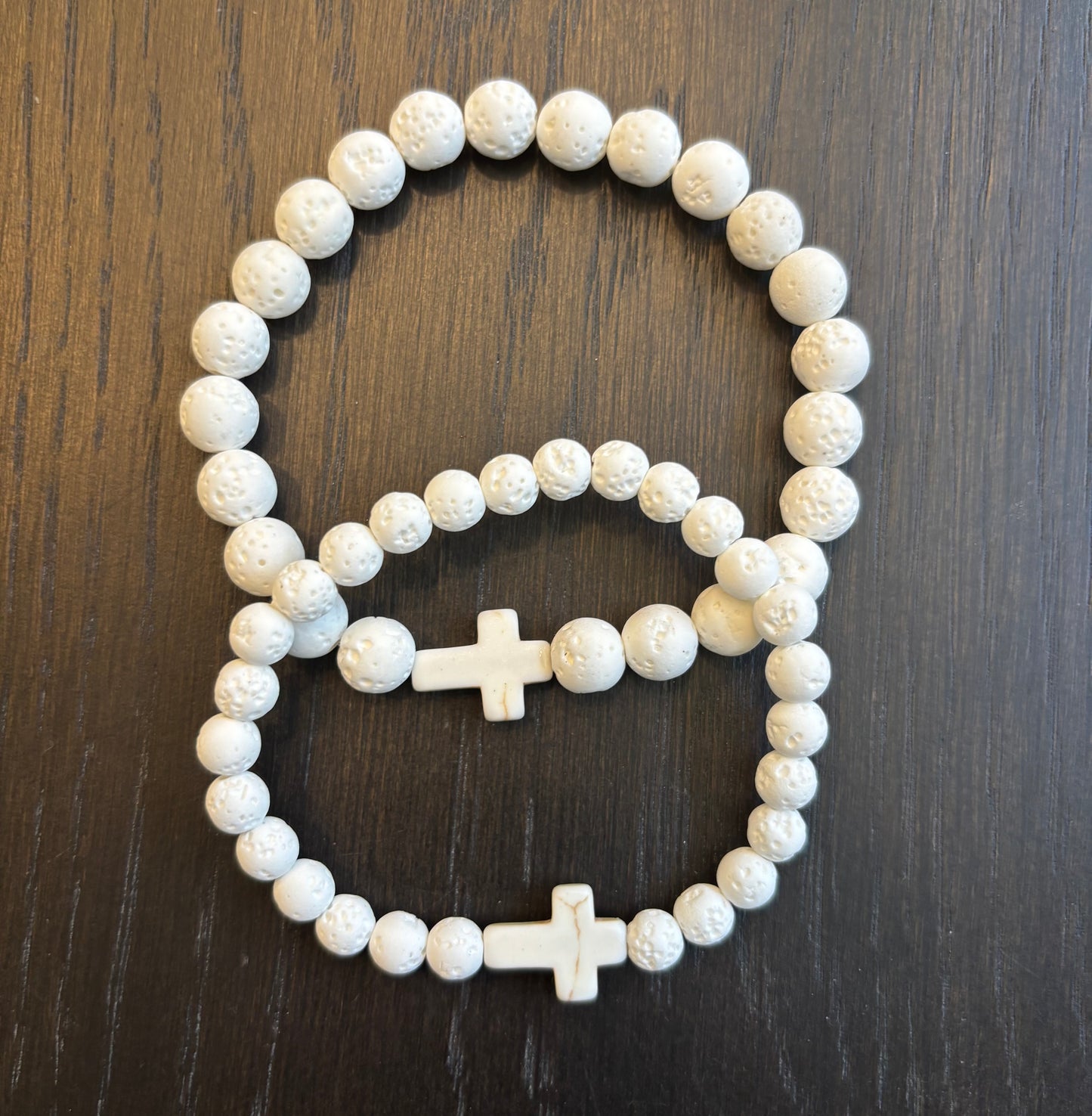 His & Hers White Lava Cross Bracelet Set