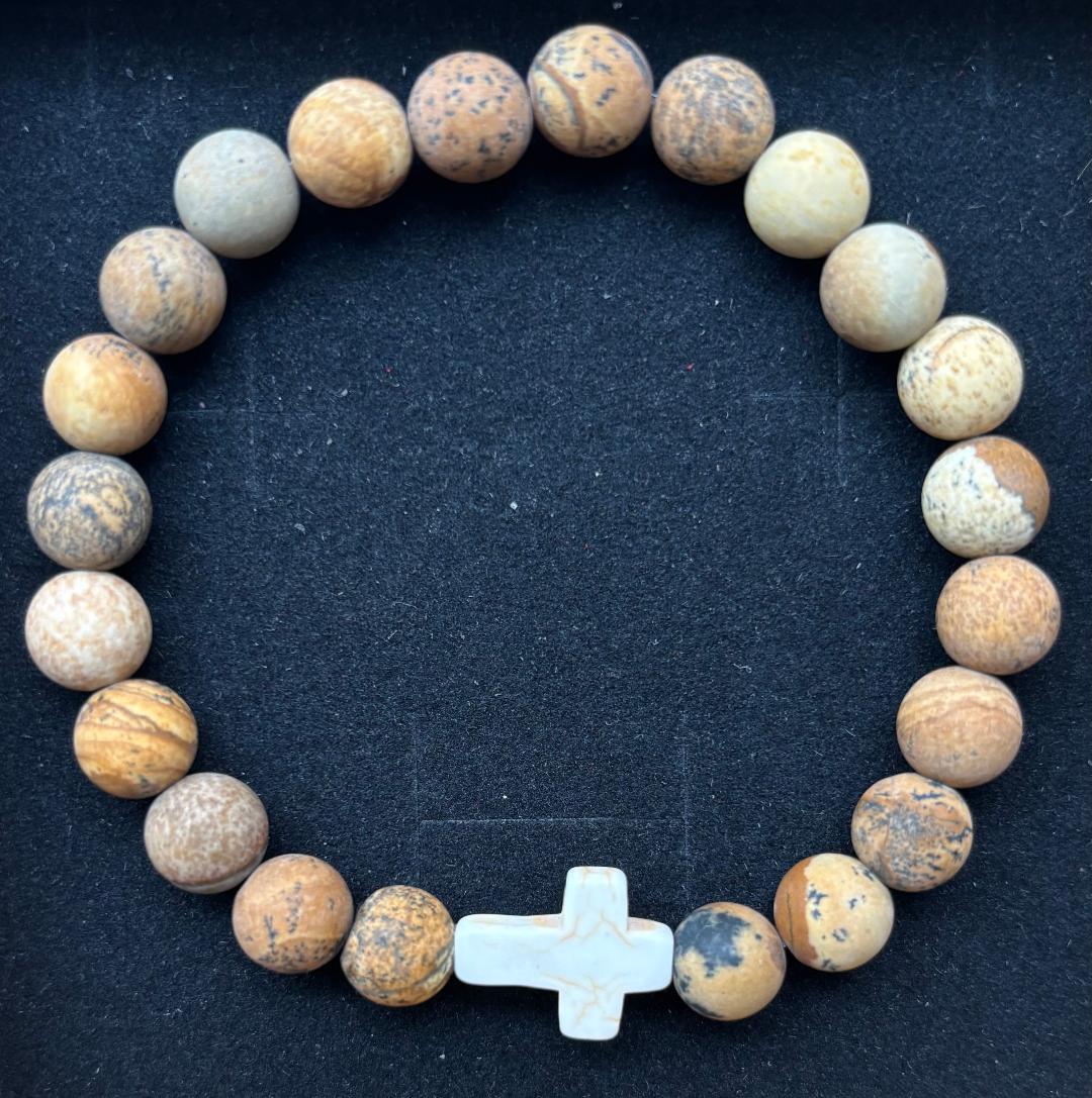 Natural Picture Jasper Stone Cross Bracelet
