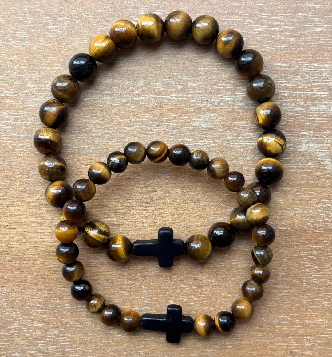 His & Hers Tiger Eye Cross Bracelet Set