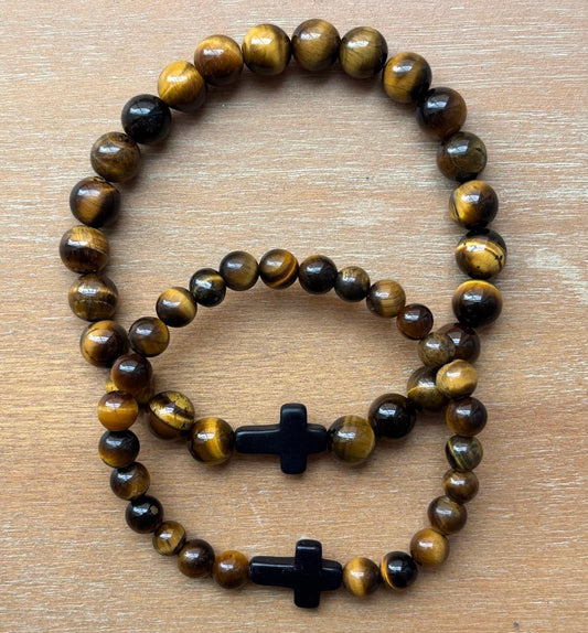 His & Hers Tiger Eye Cross Bracelet Set