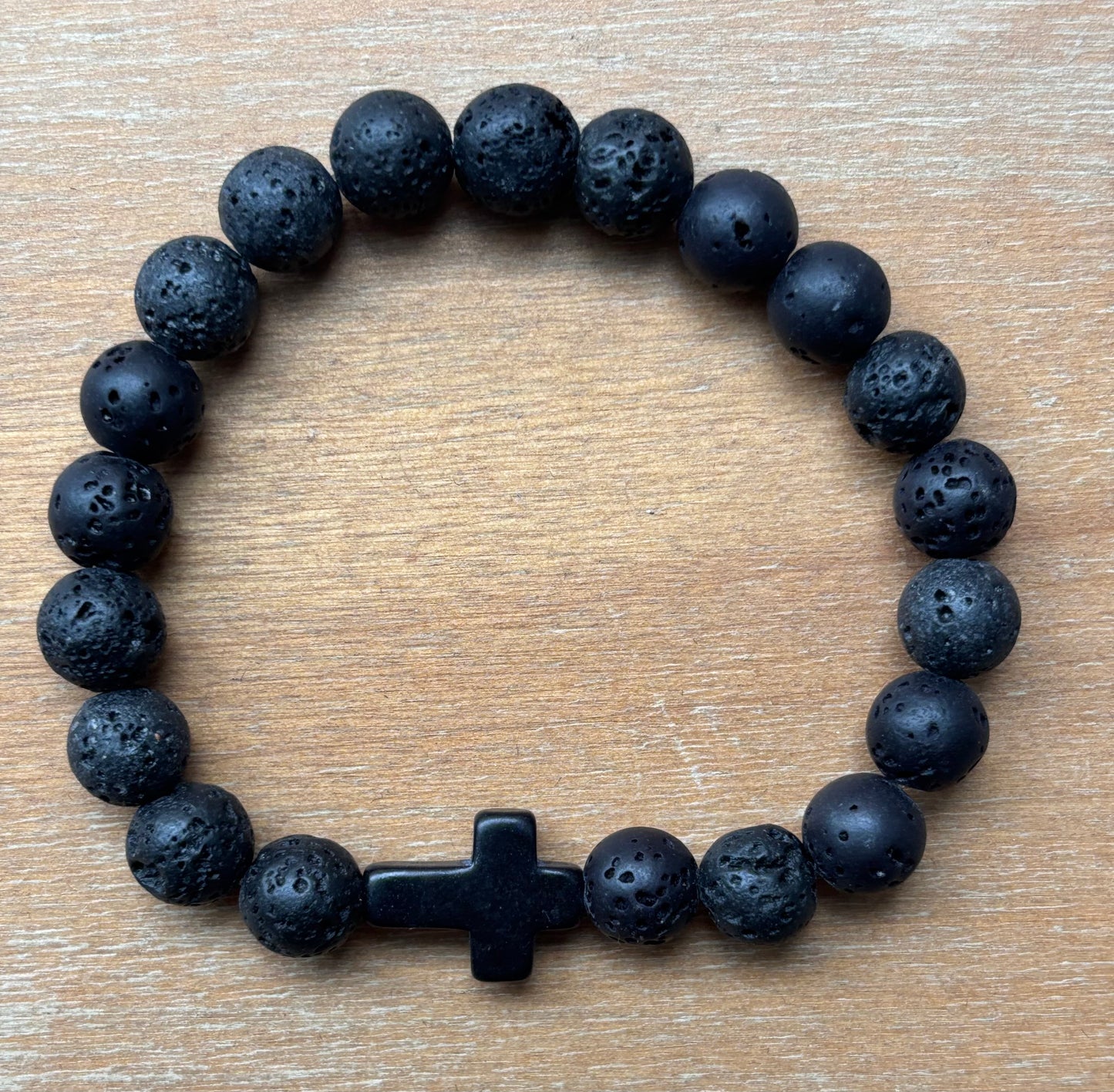 Black Lava Cross Beaded Bracelet