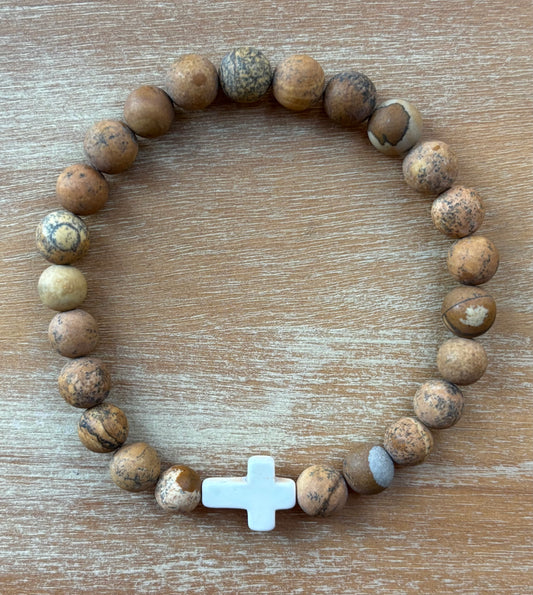 Natural Picture Jasper Stone Cross Bracelet