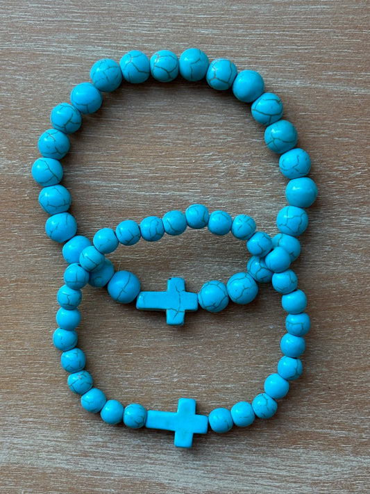 His & Hers Turquoise Cross Bracelets