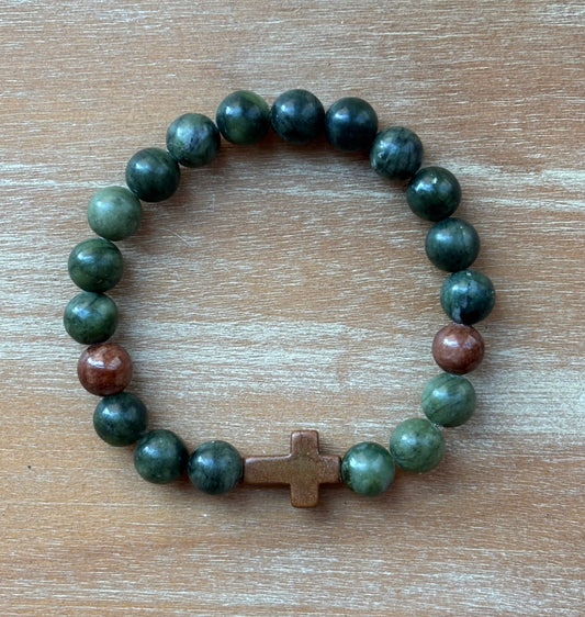 Nephrite Jade Cross Bracelet