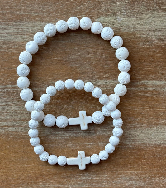 His & Hers White Lava Cross Bracelet Set
