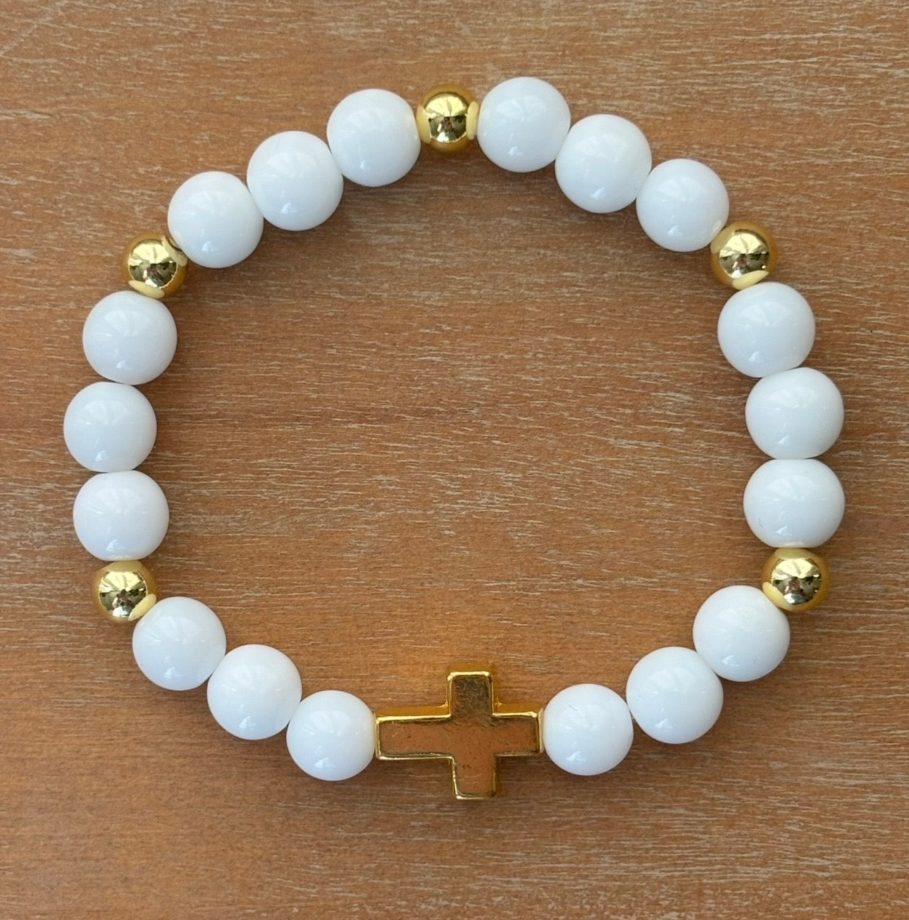 White & Gold Cross Bracelet