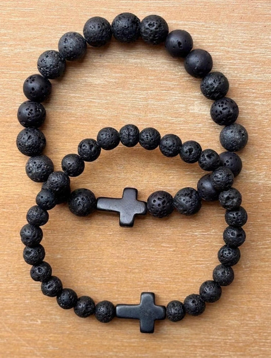 His & Hers Black Lava Rock Bracelets