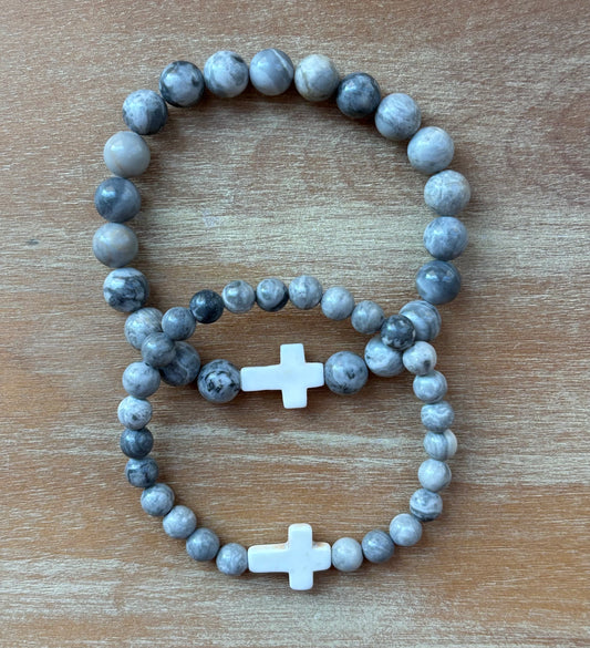 His & Hers Gray Jasper Bracelet Set