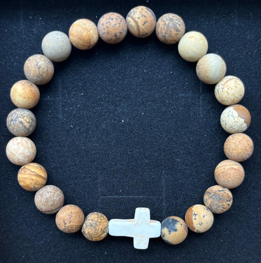 Natural Picture Jasper Stone Cross Bracelet
