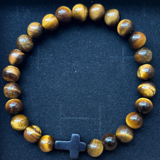 Tiger Eye Beaded Cross Bracelet!
