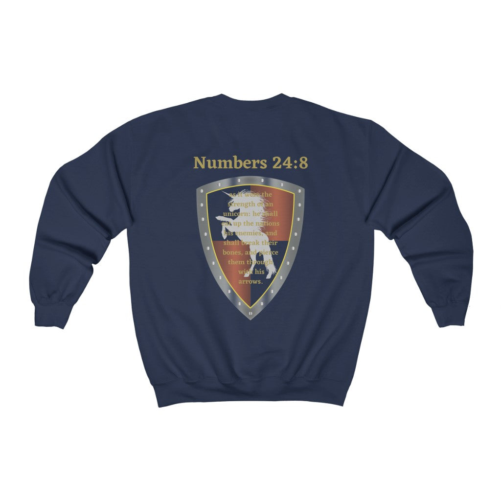 Numbers 24:8 Shield of Faith Sweater