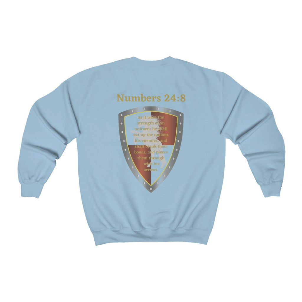 Numbers 24:8 Shield of Faith Sweater