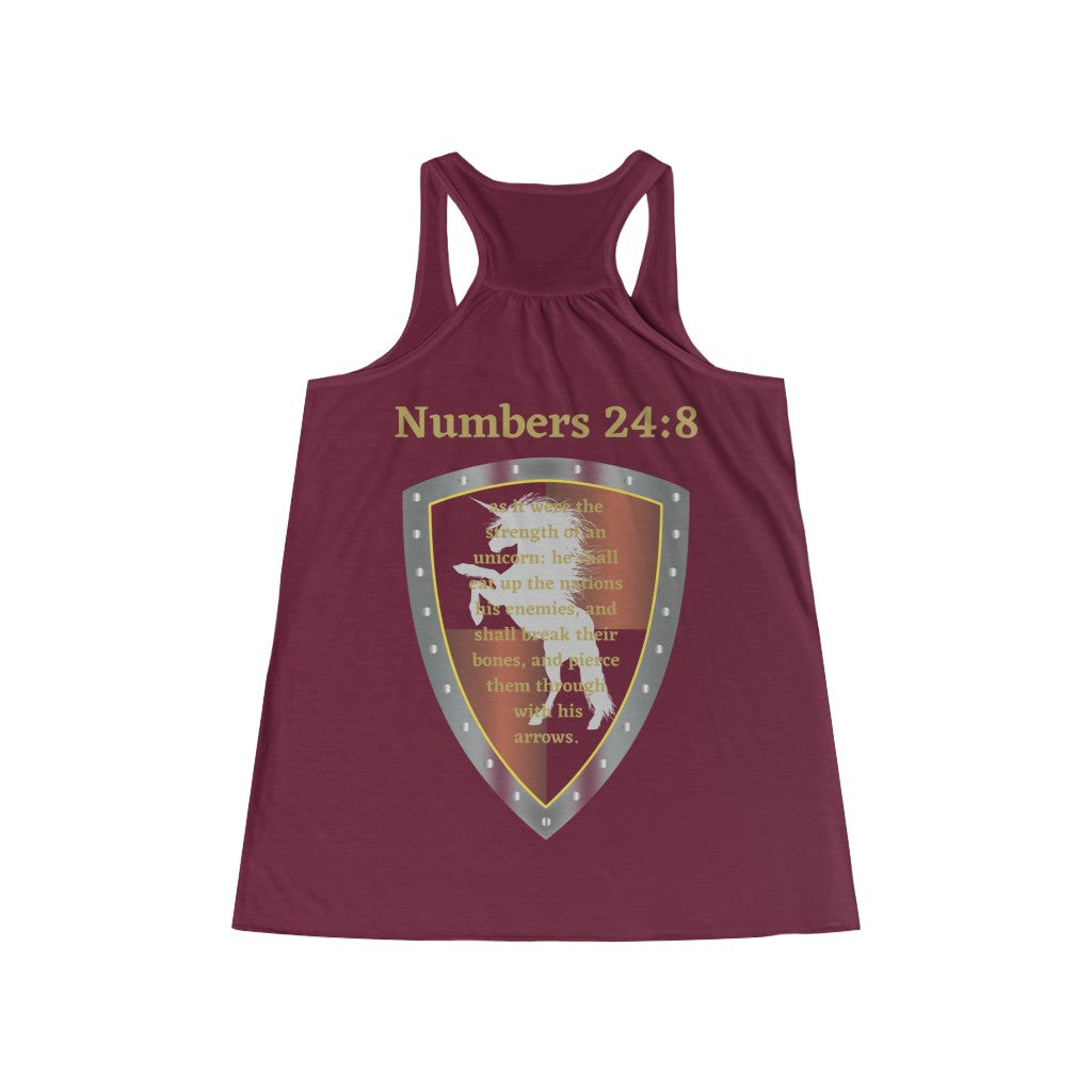 Numbers 24:8 Shield of Faith Flowy Racerback Tank