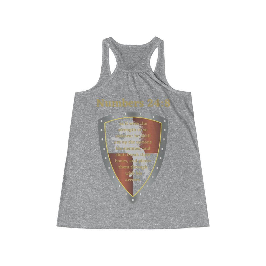 Numbers 24:8 Shield of Faith Flowy Racerback Tank