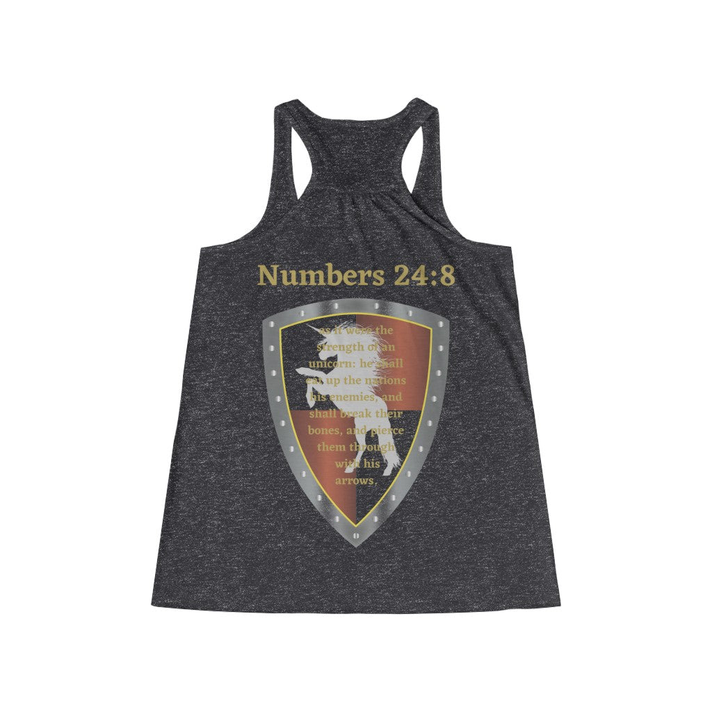 Numbers 24:8 Shield of Faith Flowy Racerback Tank