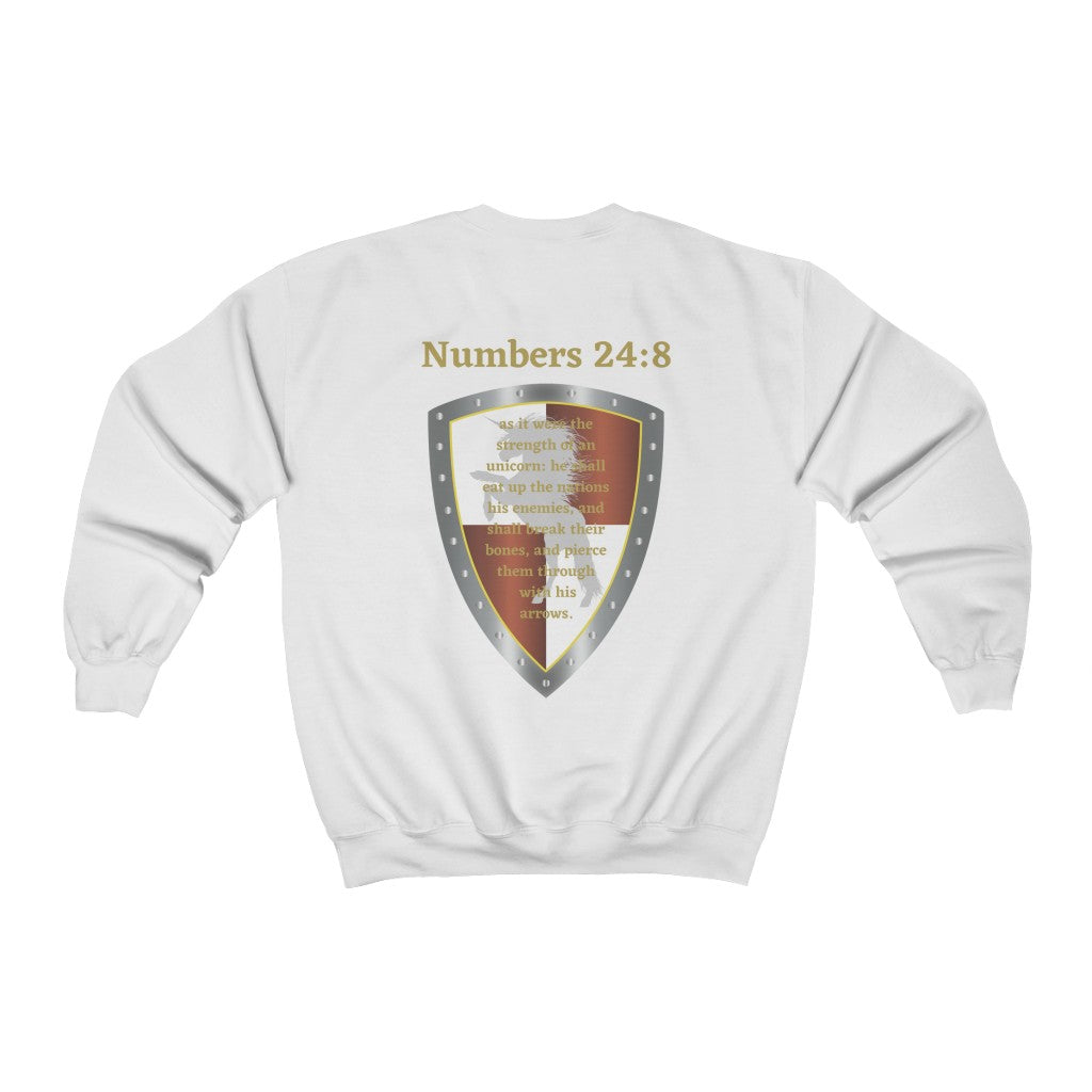 Numbers 24:8 Shield of Faith Sweater