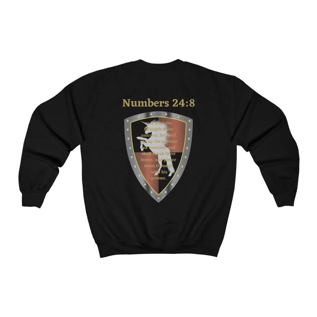 Numbers 24:8 Shield of Faith Sweater