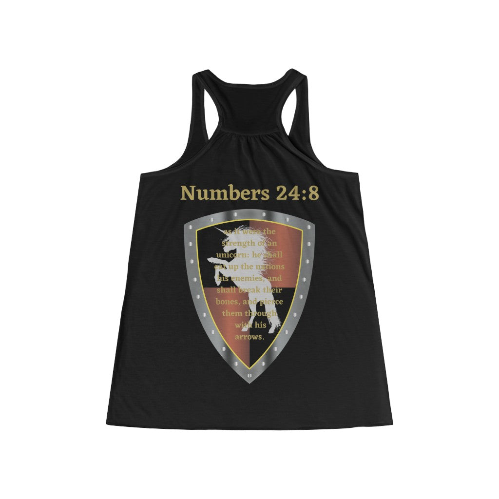 Numbers 24:8 Shield of Faith Flowy Racerback Tank