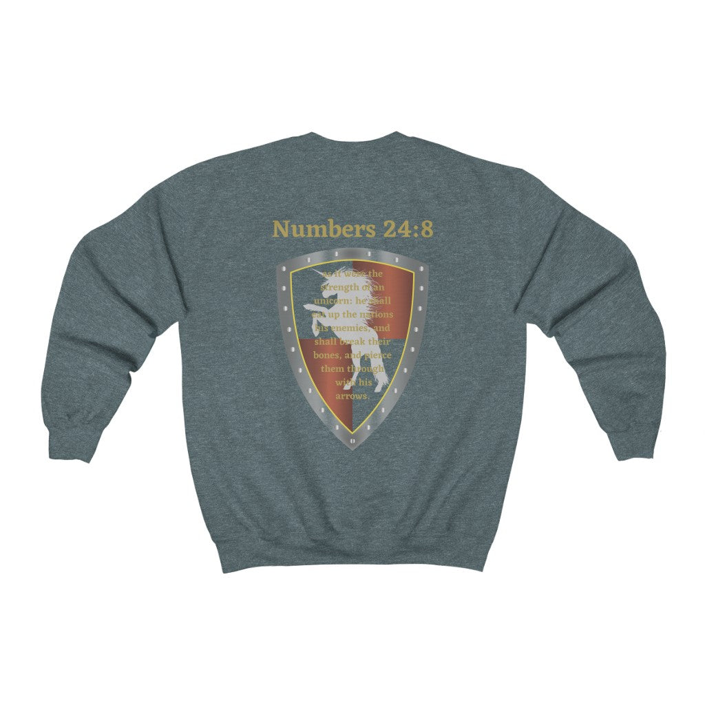 Numbers 24:8 Shield of Faith Sweater