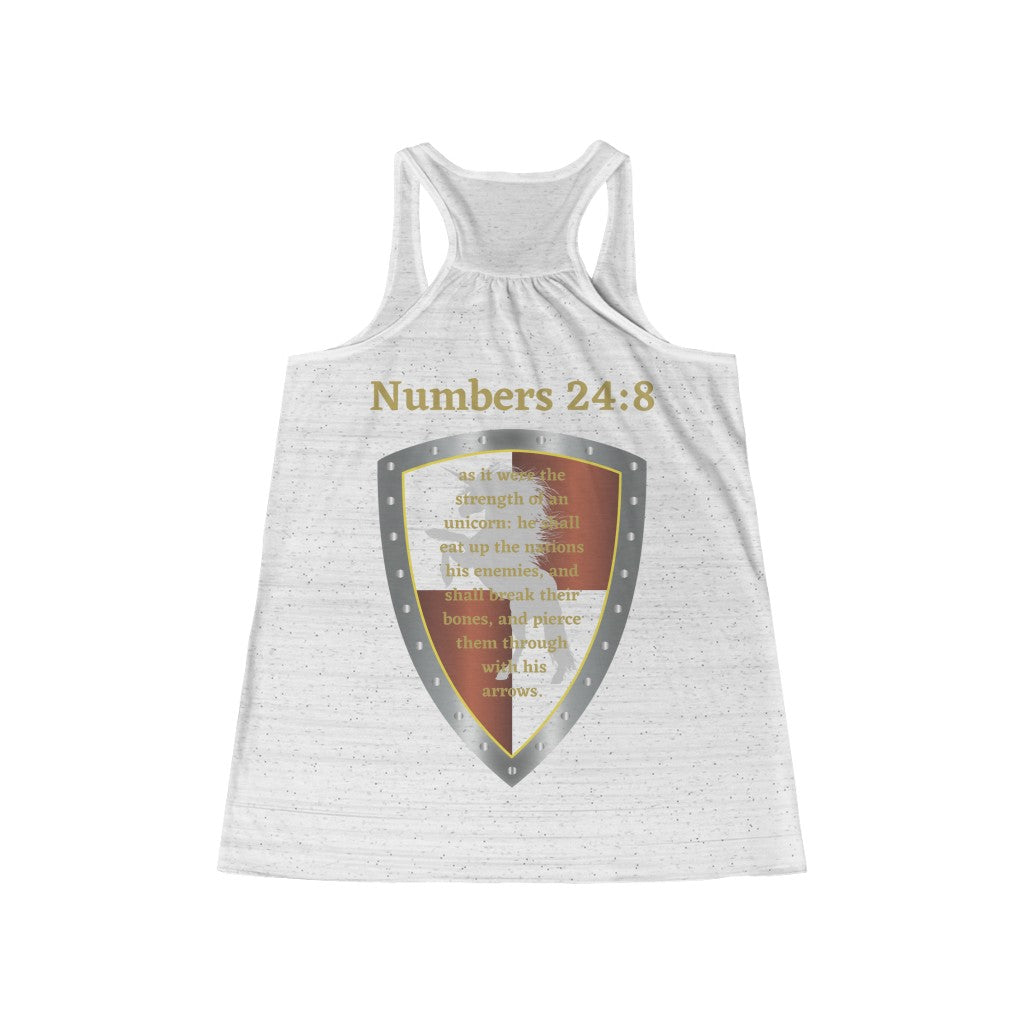 Numbers 24:8 Shield of Faith Flowy Racerback Tank