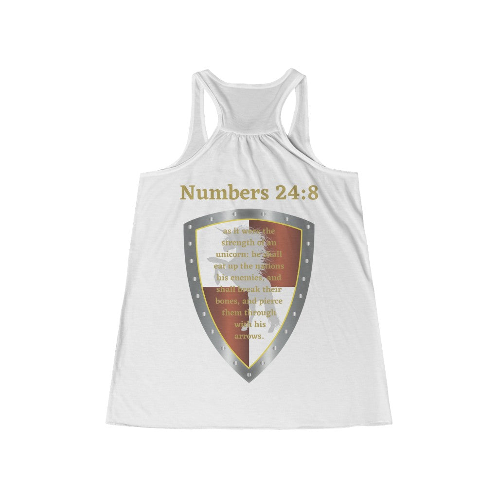 Numbers 24:8 Shield of Faith Flowy Racerback Tank