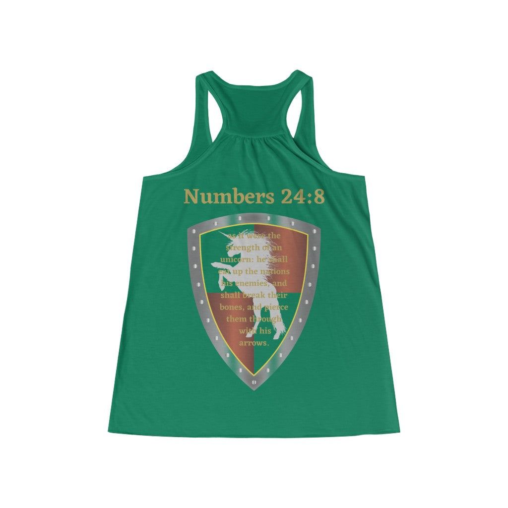 Numbers 24:8 Shield of Faith Flowy Racerback Tank